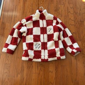 Louis Vuitton Men's Large Nigo Teddy Jacquard Red Damier Fleece Zip Jacket